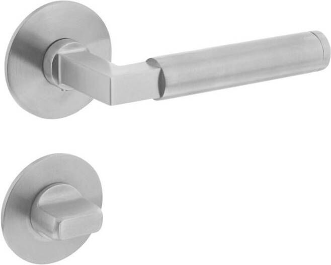 Intersteel Deurkruk Baustil vastdraaibaar geveerd op ronde magneet rozet met WC8mm RVS