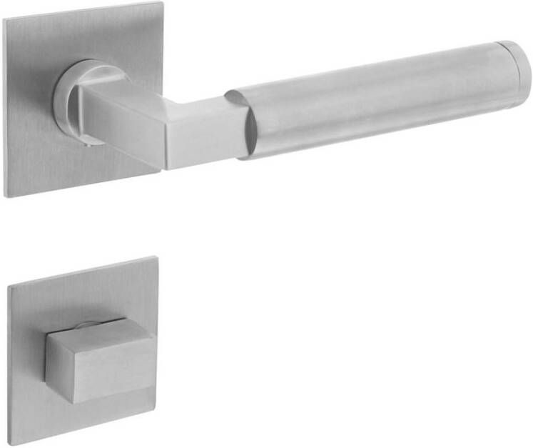 Intersteel Deurkruk Baustil vastdraaibaar geveerd op vierkante magneet rozet met WC8mm RVS