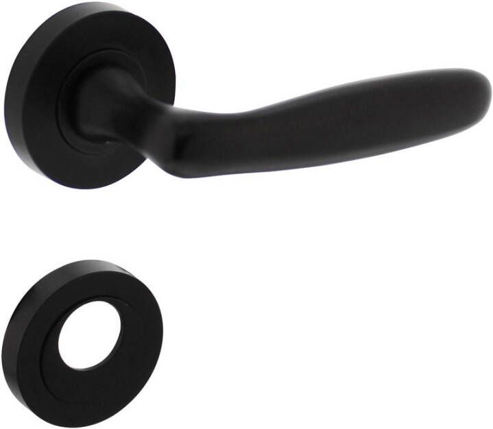 Intersteel Deurkruk Bjorn op ronde rozet 52x10mm met nokken + rondcilinder plaatjes mat zwart