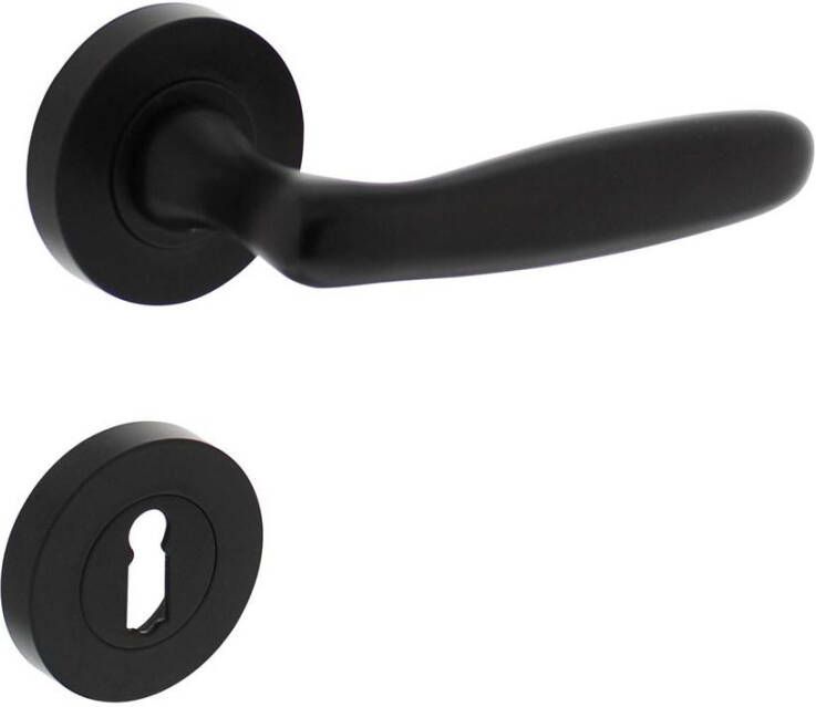 Intersteel Deurkruk Bjorn op ronde rozet 52x10mm met nokken + sleutelplaatjes mat zwart