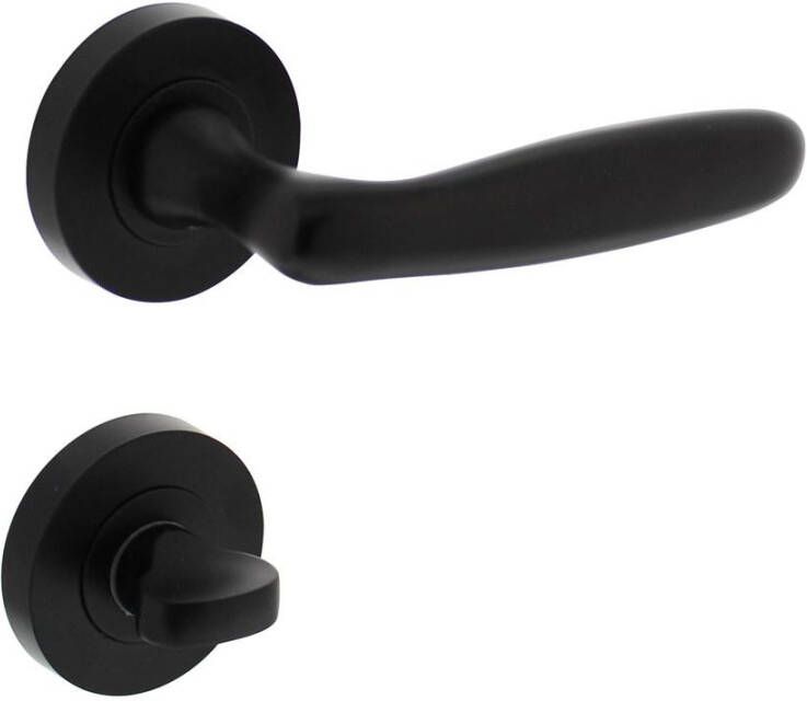 Intersteel Deurkruk Bjorn op ronde rozet 53x8mm met nokken + WC-sluiting 7mm mat zwart