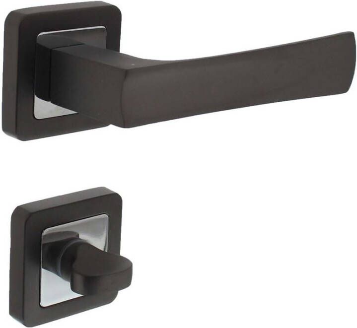 Intersteel Deurkruk Candy op vierkant rozet antaciet chroom + WC rozetten 8mm vastdraaibaar geveerd
