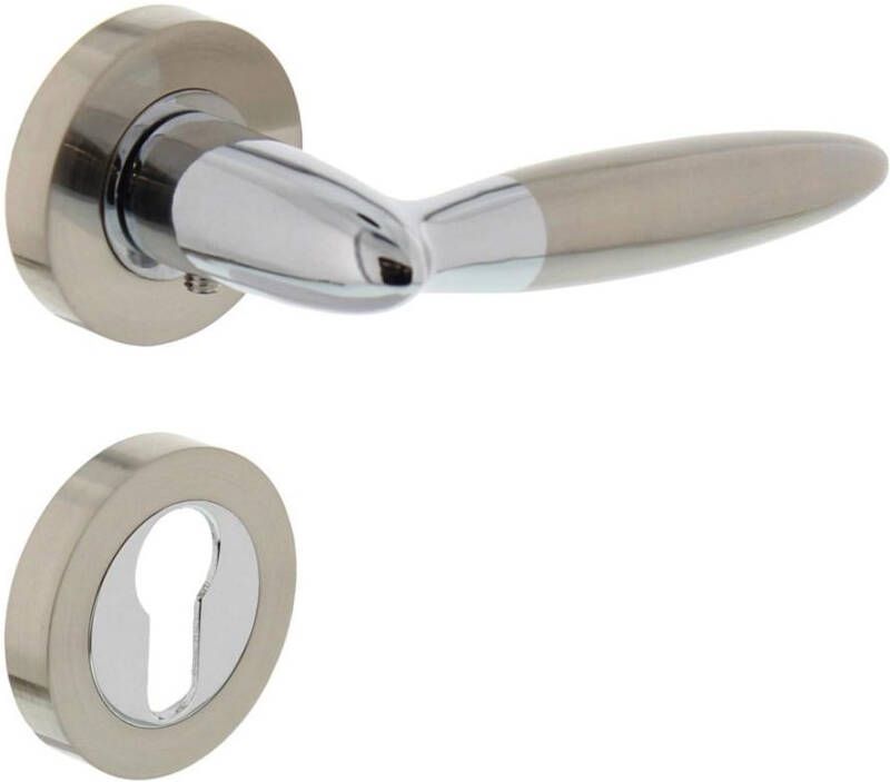 Intersteel Deurkruk Elen op rond rozet 7mm nokken met profielcilindergat plaatjes chroom nikkel mat