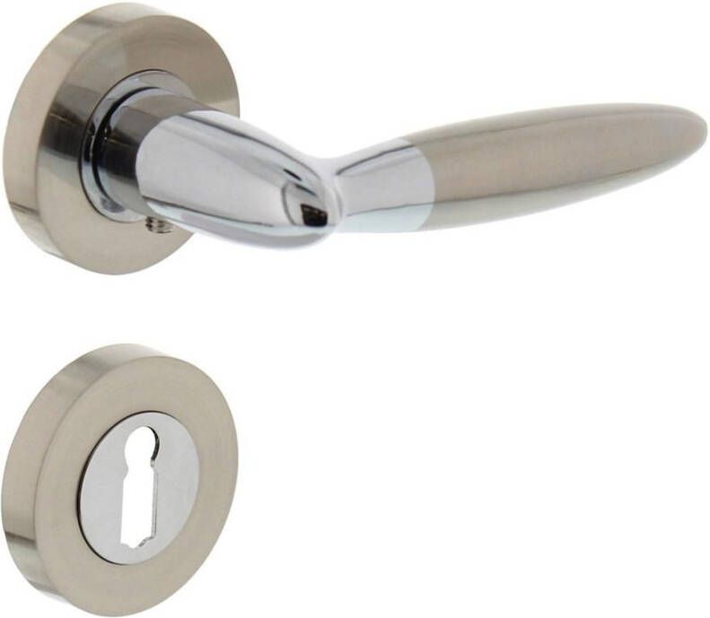 Intersteel Deurkruk Elen op rond rozet 7mm nokken met sleutelgat plaatjes chroom nikkel mat