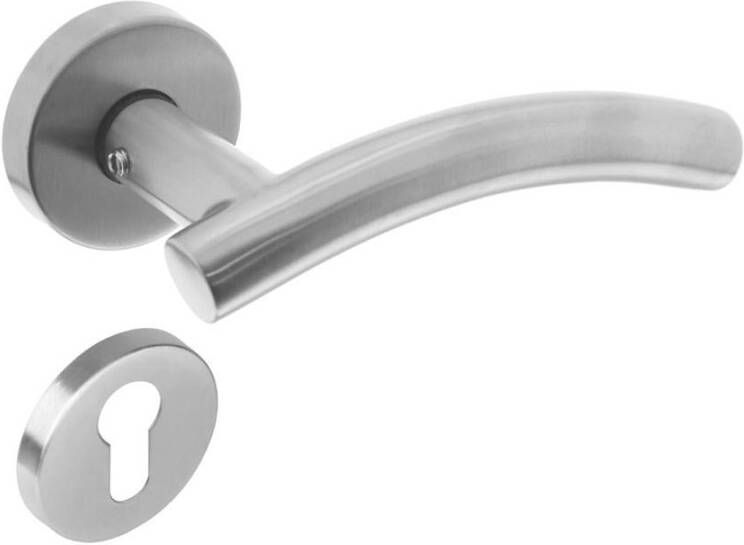 Intersteel Deurkruk Gebogen met geveerde rozet met profielcilindergat plaatje ATP RVS