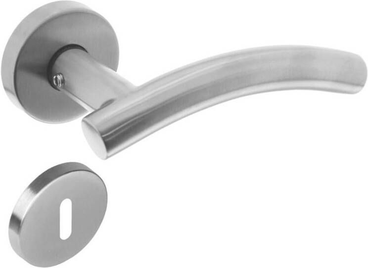 Intersteel Deurkruk Gebogen met geveerde rozet met sleutelgat plaatjes ATP RVS