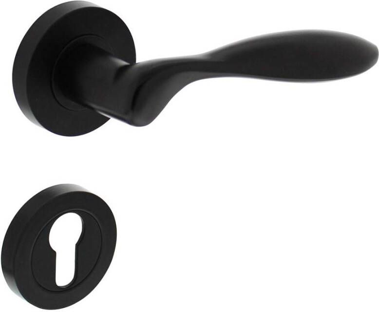 Intersteel Deurkruk George op ronde rozet 52x10mm met nokken + profielcilinderplaatjes mat zwart