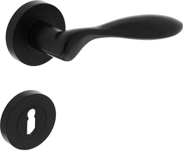 Intersteel Deurkruk George op ronde rozet 52x10mm met nokken + sleutelplaatjes mat zwart