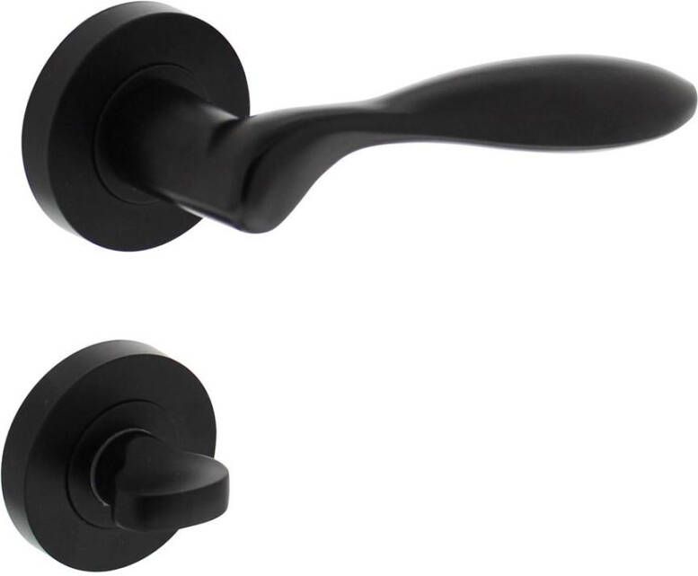 Intersteel Deurkruk George op ronde rozet 52x10mm met nokken + WC-sluiting 8mm mat zwart