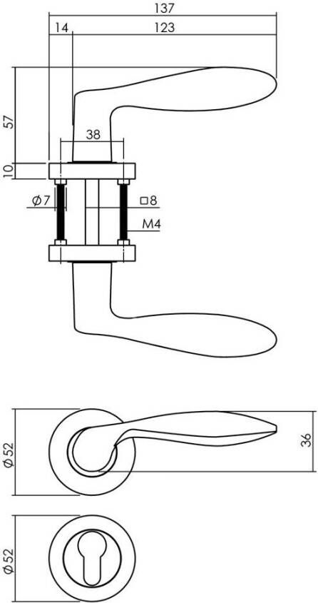 Intersteel Deurkruk George op rozet ø52x10mm + nokken met profielcilindergat plaatjes messingkleur PVD