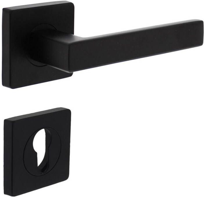 Intersteel Deurkruk Hera op vierkant rozet 7mm nokken + profielcilinderplaatjes mat zwart