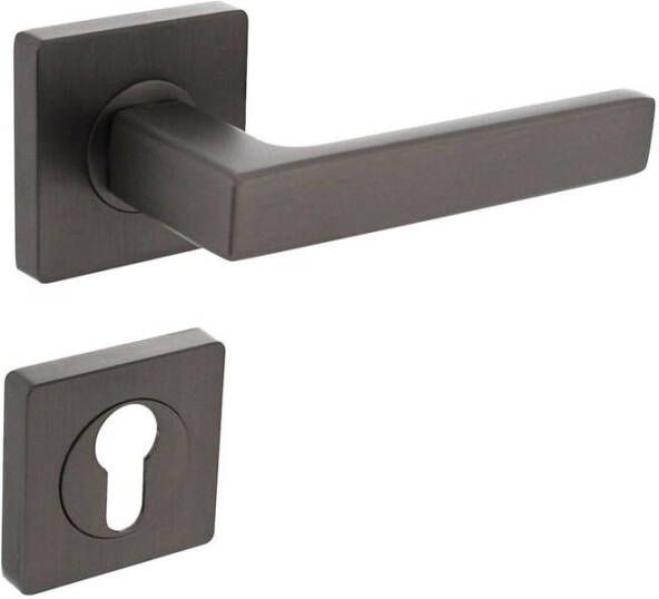 Intersteel Deurkruk Hera op vierkante rozet met nokken 55x55x10mm en profielcilinderplaatjes antraciet-grijs