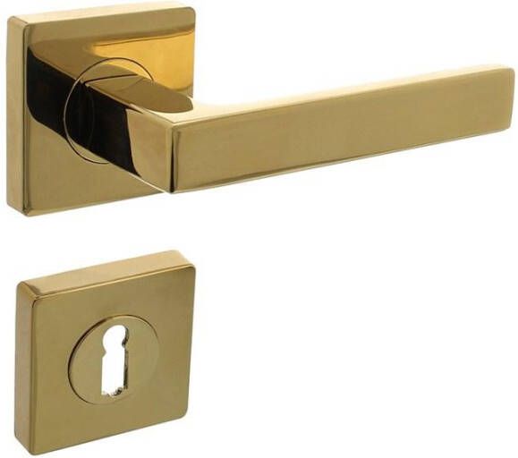 Intersteel Deurkruk Hera op vierkante rozet met nokken 55x55x10mm en sleutelplaatjes PVD messingkleur