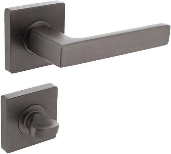Intersteel Deurkruk Hera op vierkante rozet met nokken 55x55x10mm en WC sluiting 8mm antraciet-grijs
