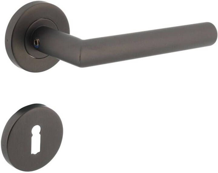Intersteel Deurkruk Hoek 90° op geveerde stalen rozet met nokken ø53x8mm en sleutelplaatjes rvs antraciet-grijs