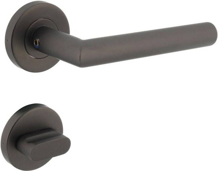 Intersteel Deurkruk Hoek 90° op geveerde stalen rozet met nokken ø53x8mm en WC 8mm rvs antraciet-grijs