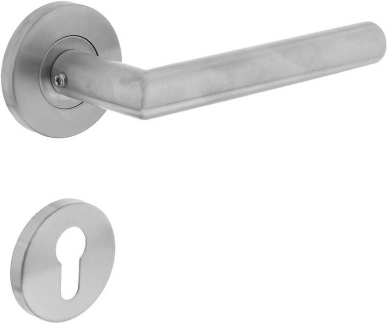 Intersteel Deurkruk Hoek 90°op rozet met profielcilindergat plaatjes neutraal RVS