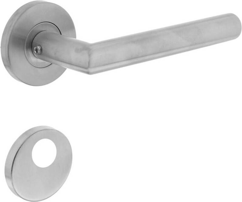 Intersteel Deurkruk Hoek 90°op rozet met rondcilinder plaatjes neutraal RVS