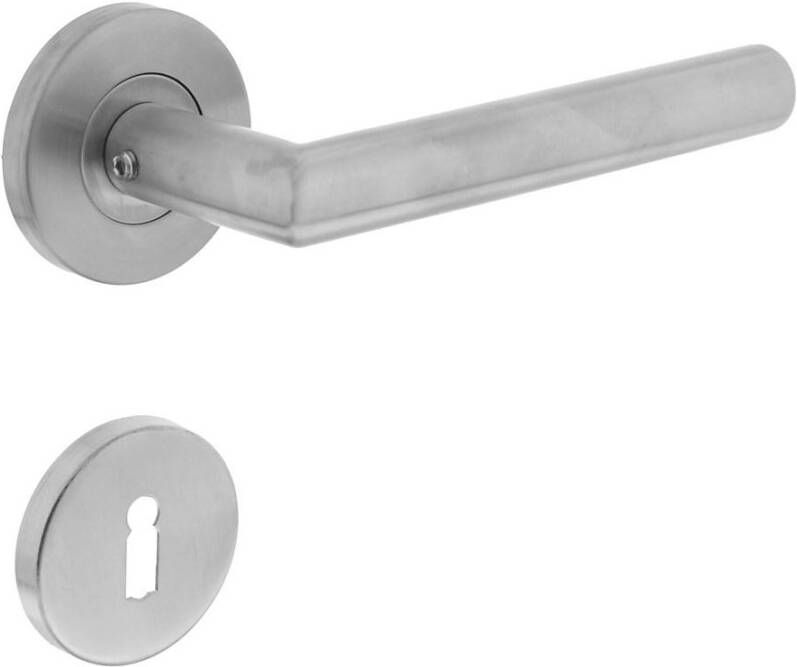 Intersteel Deurkruk Hoek 90°op rozet met sleutelgat plaatjes neutraal RVS