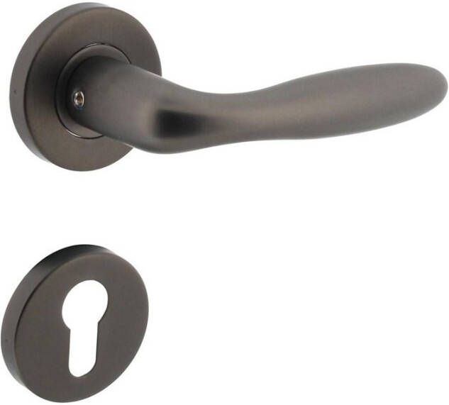 Intersteel Deurkruk Jupiter op geveerde stalen rozet met nokken ø53x8mm en profielcilinderplaatjes rvs antracie