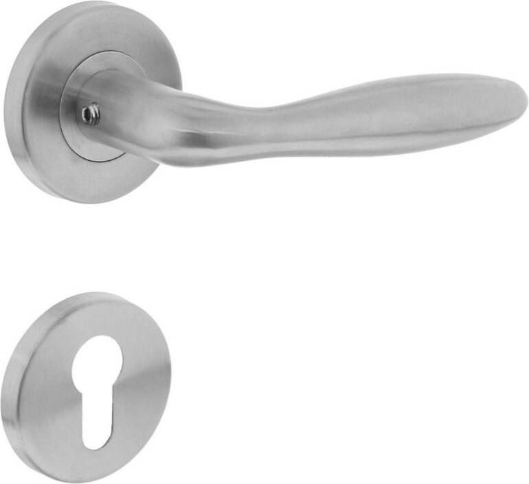 Intersteel Deurkruk Jupiter op rond rozet met profielcilindergat plaatjes RVS