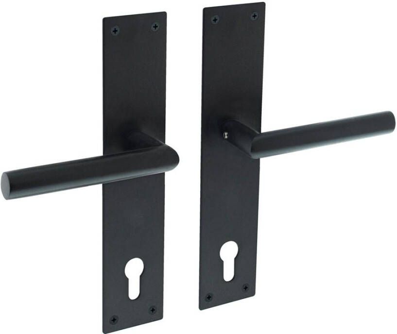 Intersteel Deurkruk Jura recht Hoek 90° met schild 250x55x2mm profielcilindergat 110mm zwart