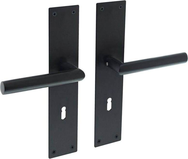 Intersteel Deurkruk Jura recht Hoek 90° met schild 250x55x2mm sleutelgat 72mm zwart