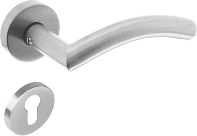 Intersteel Deurkruk Lisa hoek 90° met geveerde rozet met profielcilindergat plaatjes ATP RVS