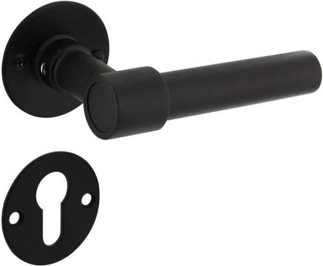 Intersteel Deurkruk L L recht met rozet ø50x2mm en cilinderrozetten structuur zwart