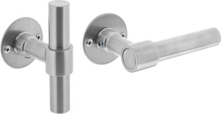 Intersteel Deurkruk L T-model recht + ronde platte rozet 50x2mm rvs geborsteld