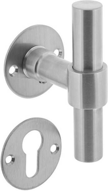 Intersteel Deurkruk L T recht met rozet ø50x2mm en cilinderrozetten rvs