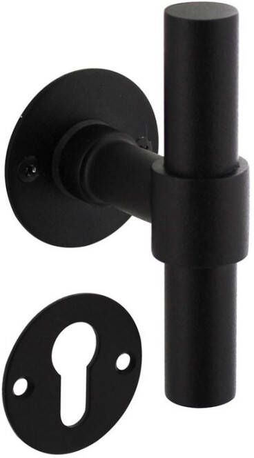 Intersteel Deurkruk L T recht met rozet ø50x2mm en cilinderrozetten structuur zwart
