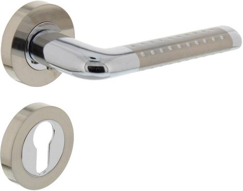 Intersteel Deurkruk Marion op rond rozet 7mm nokken met profielcilindergat plaatjes chroom nikkel mat