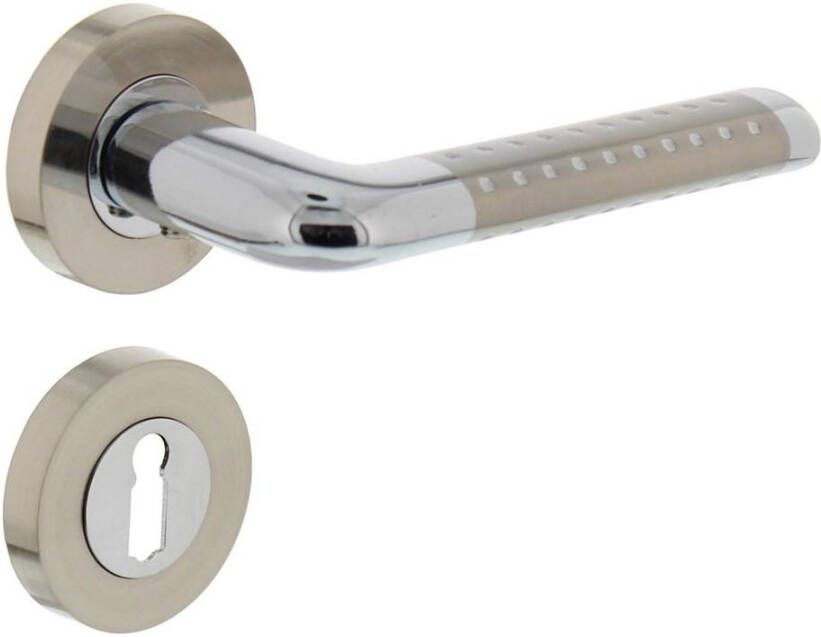 Intersteel Deurkruk Marion op rond rozet 7mm nokken met sleutelgat plaatjes chroom nikkel mat