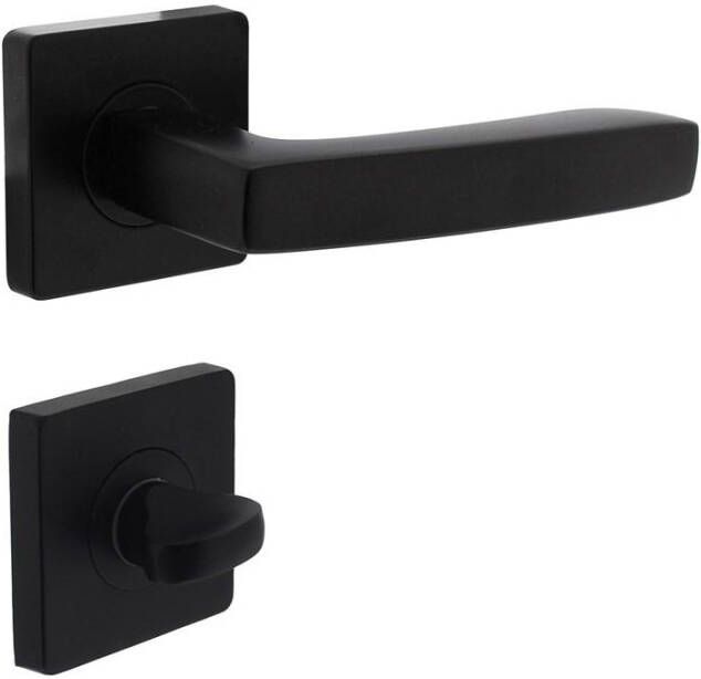 Intersteel Deurkruk Minos op vierkant rozet + nokken incl. WC sluiting 7 mm mat zwart