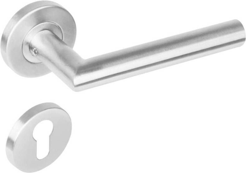 Intersteel Deurkruk Niesen geveerd op rozet ø53x8 mm + 7mm nokken met profielcilinderplaatjes rvs geborsteld