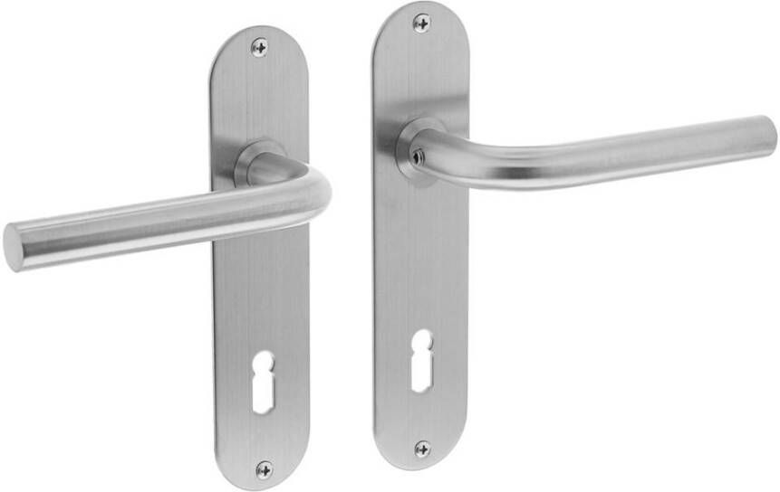 Intersteel Deurkruk recht ø16mm slank op schild plat ovaal sleutelgat 72mm RVS