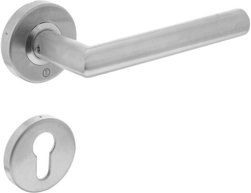 Intersteel Deurkruk recht Hoek 90° brandvertragend 9mm op rozet met nok 7mm RVS met profielcilinder plaatje