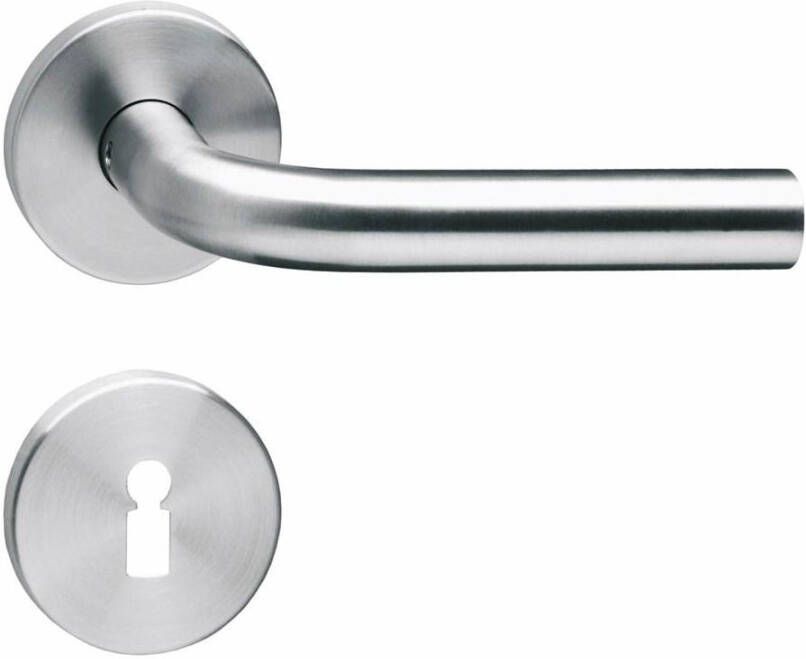 Intersteel Deurkruk recht op rond rozet met sleutelgat plaatjes RVS