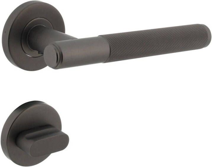 Intersteel Deurkruk Rombo ruit motief op geveerde stalen rozet met nokken ø53x8mm en WC 8mm rvs antraciet-grijs