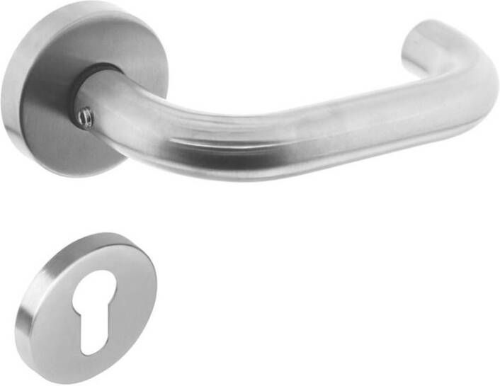 Intersteel Deurkruk Rond met geveerde rozet met profielcilindergat plaatje ATP RVS