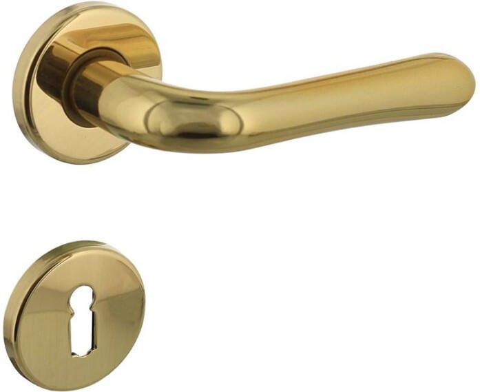 Intersteel Deurkruk Saturnus op rozet verdekt ø49x7mm en sleutelrozetten messing gelakt