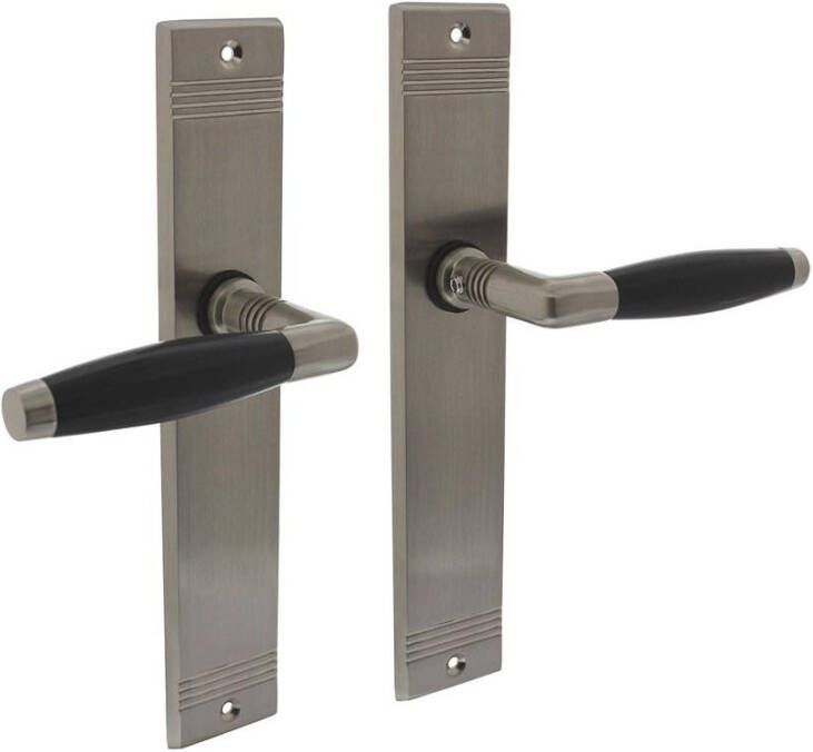 Intersteel Deurkruk Ton basic met schild groef 235x43x5mm blind mat nikkel ebbenhout