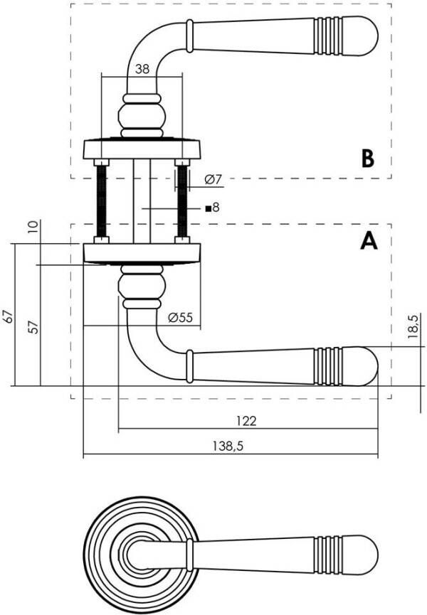 Intersteel Gatdeel rechts Emily op rozet verdekt met rillen ø55x10mm met nokken zwart