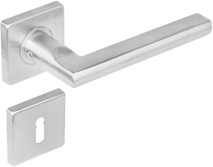 Intersteel Deurkruk 1252 Hoek 90°plat op rozet vierkant met sleutelplaatjes RVS