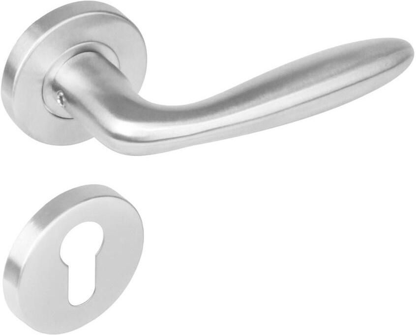 Intersteel Deurkruk 1281 Jupiter op rond rozet staal met 7mm nok met profielcilindergat plaatjes RVS