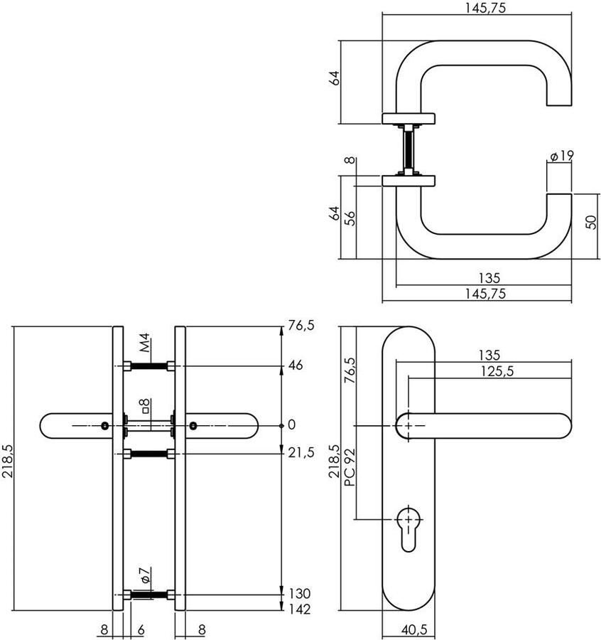 Intersteel Deurkruk 1295 Rond op verdekt schild profielcilindergat 92mm met nokken 7mm RVS EN1906 4 klei