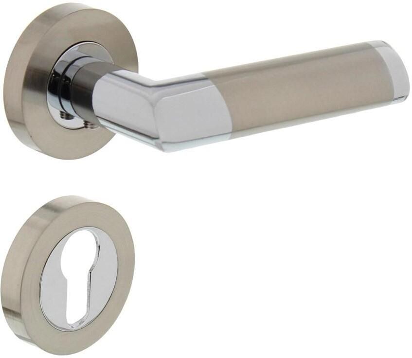 Intersteel Deurkruk 1685 Nicol op rond rozet 7mm nokken met profielcilindergat plaatjes chroom nikkel mat