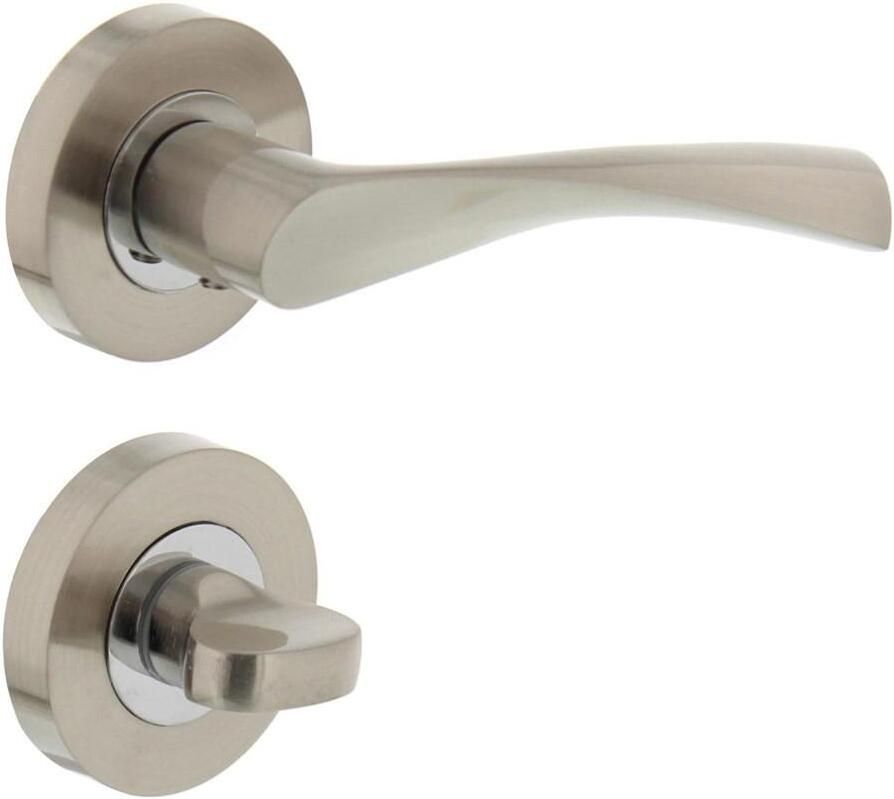 Intersteel Deurkruk 1687 Giussy op rond rozet 7mm nokken met WC8mm nikkel mat