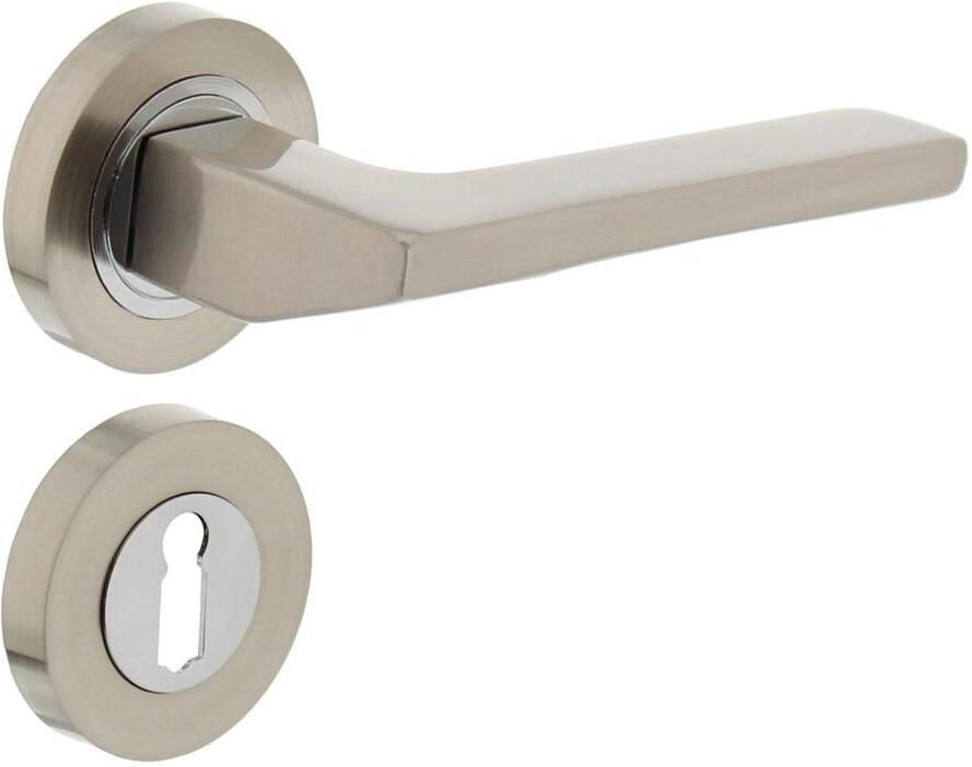 Intersteel Deurkruk 1705 Ben op rond rozet 7mm nokken met sleutelgat plaatjes chroom nikkel mat